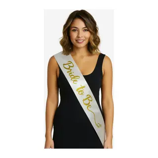 Beyaz Saten Üzerine El Yazısı İtalik Altın Bride To Be Kuşağı 10 cm Genişlik
