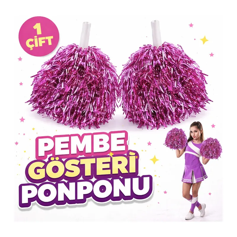 1 Çift (2 Adet) Pembe Renk 23 Nisan 19 Mayıs 29 Ekim Okul Gösteri Ponponları Ekstra Dolgun