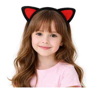 Peluş Kedi Kulak Taç Kırmızı Siyah – Çocuk Parti & Kostüm Tacı