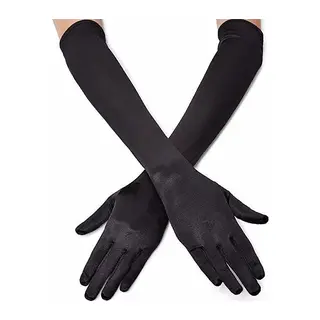 Siyah Renk Dirseğe Kadar Uzun Kumaş Eldiven 40 cm