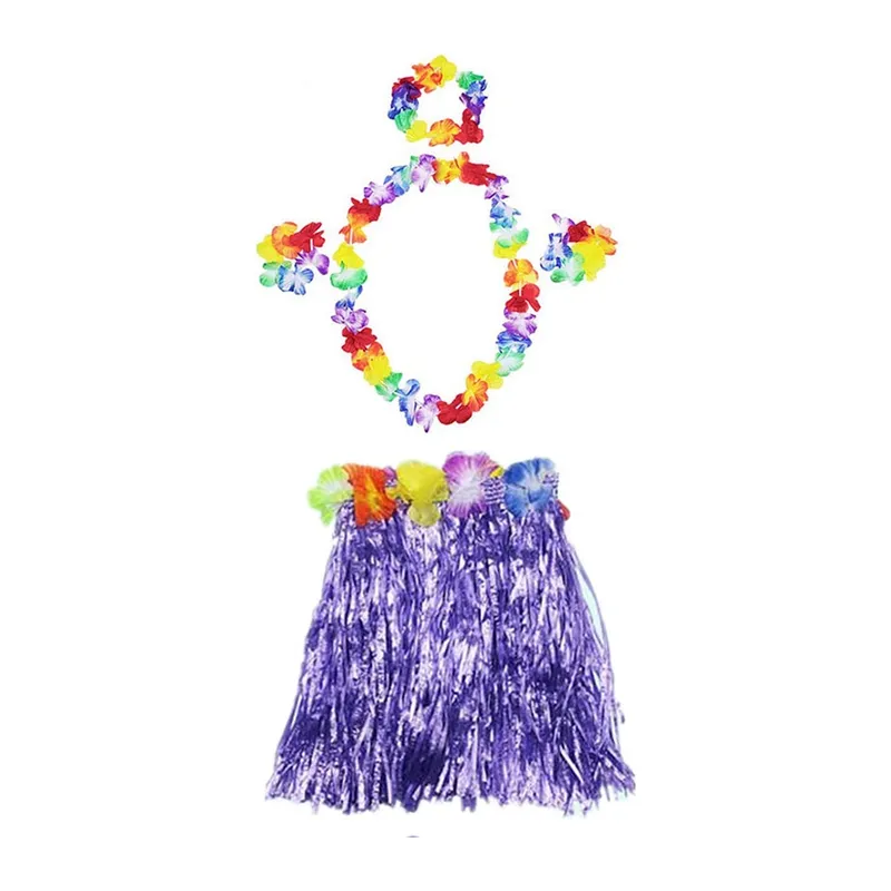 Luau Aloha Hawaii Kolye Etek Taç ve Bileklik Seti Mor