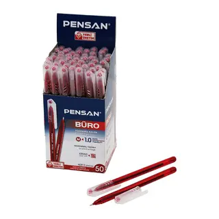 50 Adet Pensan Büro Kırmızı Tükenmez Kalem M-medium - 1.0MM Uç
