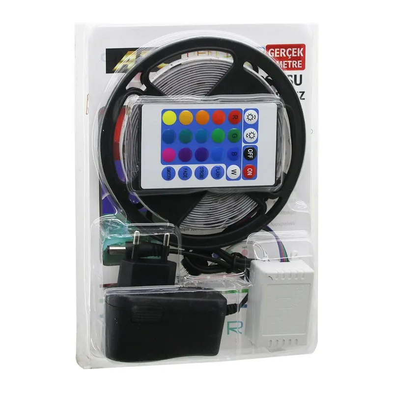 ATC LED STRIP EL-07-RUS-K 5MT KUMANDALI - ADAPTÖRLÜ RGB RENKLİ ŞERİT LED IP65=SU GEÇİRMEZ SMD=2835 54LEDs/m