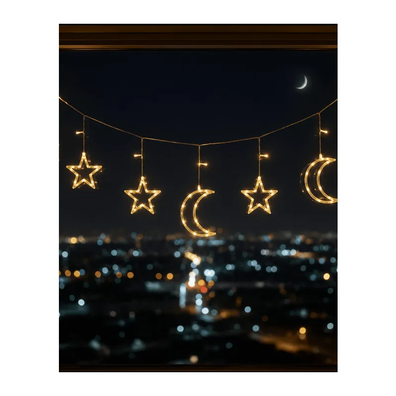 Büyük Ay Yıldız LED Ramazan Süsü Sıcak Beyaz Dekoratif Işık