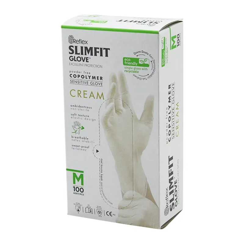 Reflex Slimfit Glove KOD-029 M Krem Pudrasız Muayene Eldiven 100LÜ
