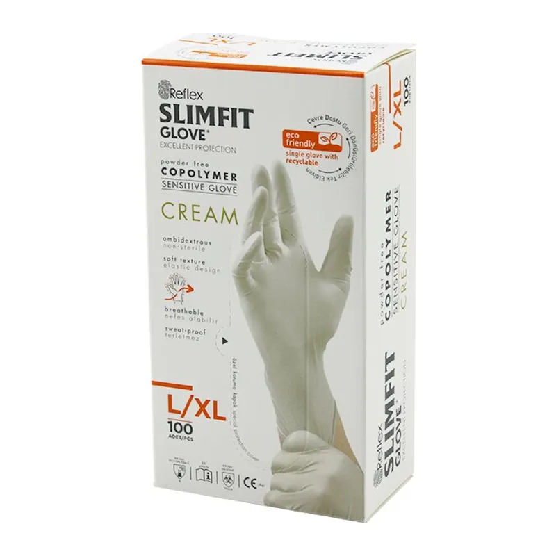Reflex Slimfit Glove KOD-028 L-xl Krem Pudrasız Muayene Eldiven 100LÜ