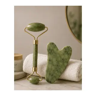 Jade Roller ve Gua Sha Taşı Yüz Bakım Masaj Seti