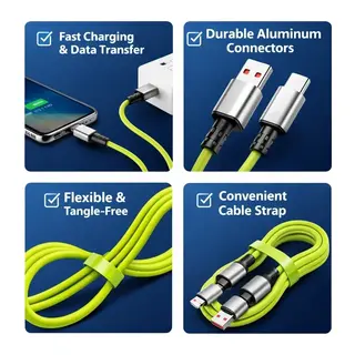 4-in-1 240W PD Hızlı Şarj Kablosu – Type-C Lightning Destekli PL-8632