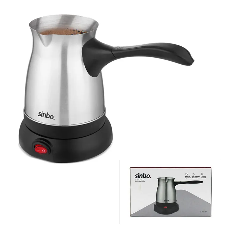 Çelik Elektrikli Cezve Türk Kahve Makinesi - 6FİNCAN=500ML 360° Kablosuz Kullanım Katlanır Kulp SCM-9038