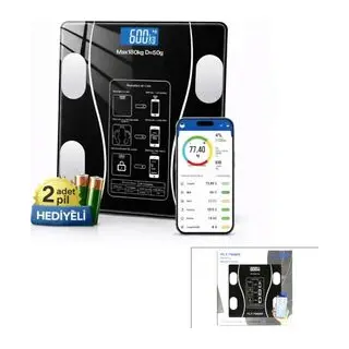 Bluetooth - Vücut Analizli Dijital Baskül Terazi Tartı 180KG/50G Yağ -su -kas Oran -bmı