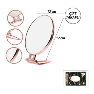 Oval - Bakır 6.5 INC=16.5X13CM Makyaj Aynası Çift Taraflı Katlanır Ayaklı