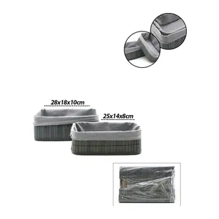 Gri 2 Boy D.dörtgen Bambu Kenar Organizer Sepet Ahşap Altlık - Bezli 25X14-28X18CM