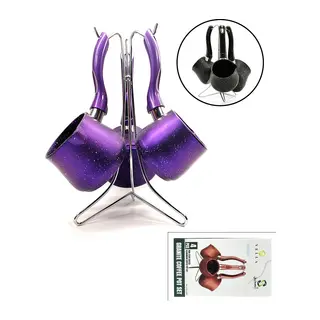 4PCS 230-280-380ML Granit - Çelik Cezve Renkli Metal Standlı