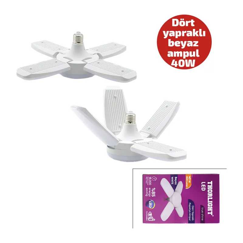 1+4 Kollu - Yapraklı Pervane Modeli Papatya Beyaz Led Lamba Ampul 40W - E27 P-6040B