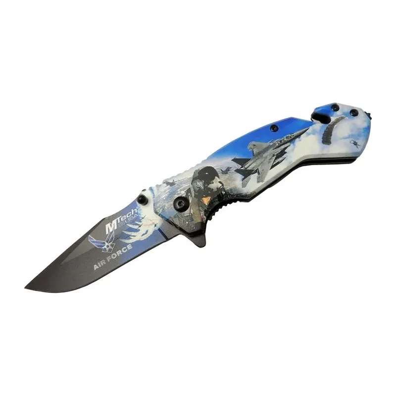 4 23 4 Air Force Kurtarma / Kamp Çakı 20cm - Yarı Otomatik, Kemerlikli, Cam Kırma Ve İp Kesme Aparatlı