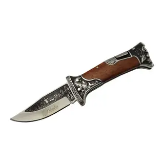A3188-2 Geyik Desenli Outdoor Çakı 23 cm - İşlemeli Ahşap Saplı, Perçinli, Deri Kılıflı