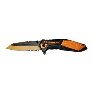 4171 Turuncu Kamp Çakı 21cm - Yarı Otomatik, Kemerlikli, Testere Detaylı