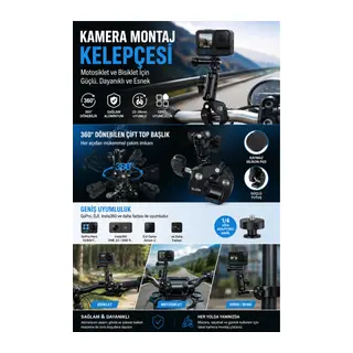 Motosiklet Bisiklet Gidon Kamera Montaj Metal Kelepçesi 360° Döner Metal Tutucu