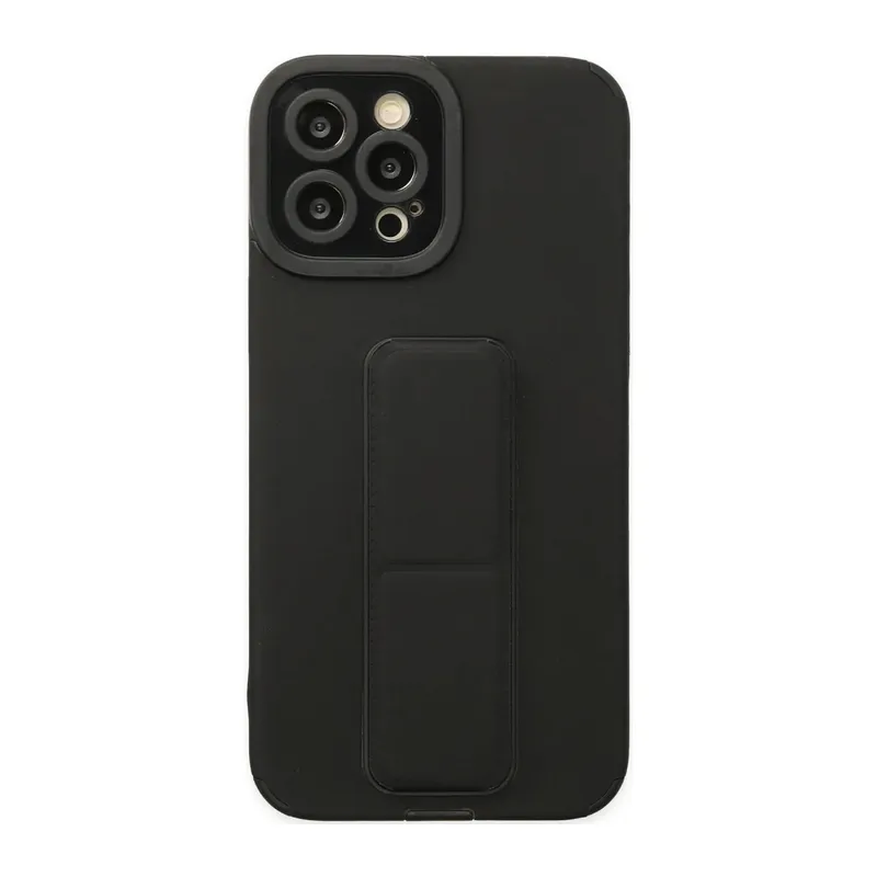Apple iPhone 12 Pro Max Kılıf Mega Standlı Silikon - Siyah