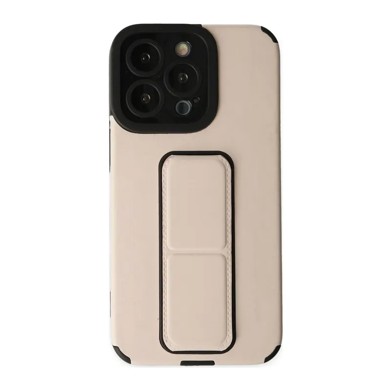 Apple iPhone 13 Pro Max Kılıf Mega Standlı Silikon - Gold