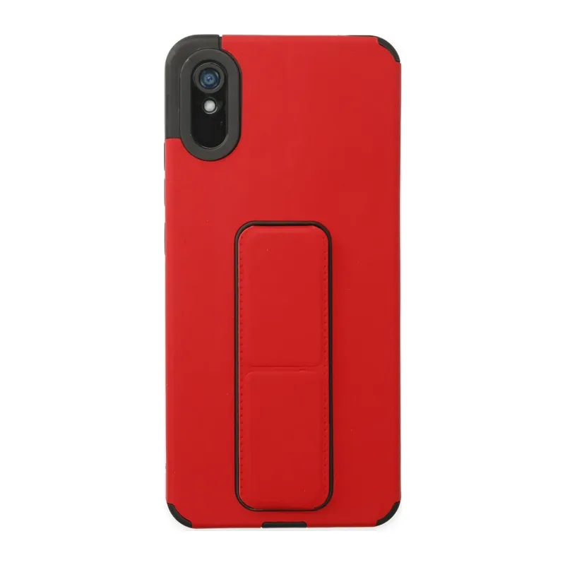 Xiaomi Redmi 9A Kılıf Mega Standlı Silikon - Kırmızı
