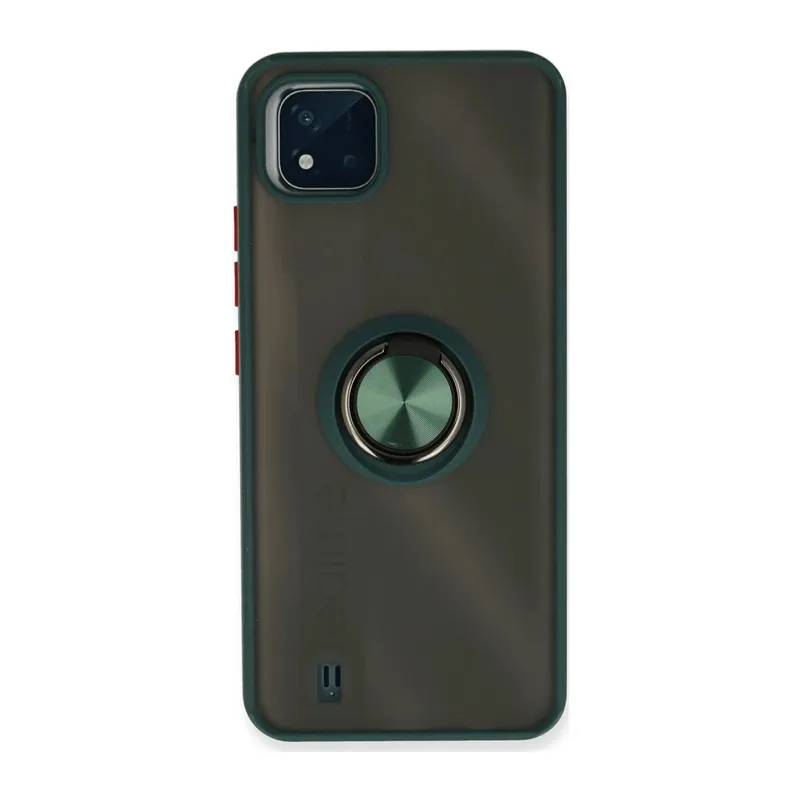 Realme C11 2021 Kılıf Montreal Yüzüklü Silikon Kapak - Yeşil