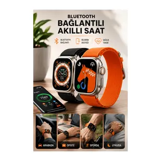 Bluetooth Bağlantılı 49MM Dokunmatik Akıllı Saat Sağlık ve Spor Takip Özellikli