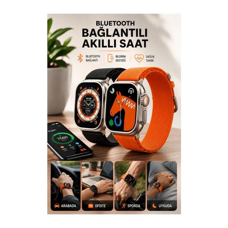 Bluetooth Bağlantılı 49MM Dokunmatik Akıllı Saat Sağlık ve Spor Takip Özellikli