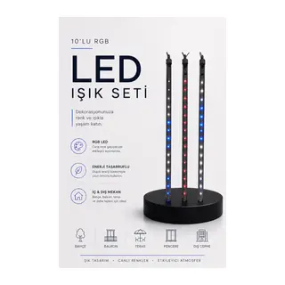 RGB LED Dış Ve İç Mekan Süsleme Işığı 10 Çubuklu Şerit