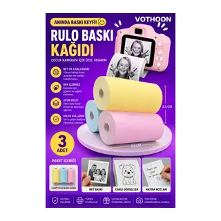 Çocuk Fotoğraf Makinesi Yedek Termal Baskı Kağıdı Renkli (3 Lü Rulo) – 57x25mm