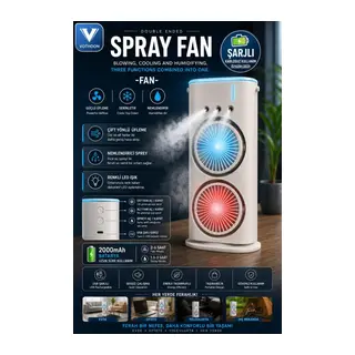 Vothoon Çift Başlıklı Sprey Fan Nemlendirici ve Renkli LED Işıklı beyaz