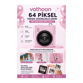 Mini Dijital Kamera 64MP 16x Digital Zoom Retro Vintage 1.4’’Ekranlı Video Kamera Taşınabilir Tasarım Pembe