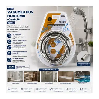 Krom - Örgülü Vakumlu Duş Hortumu 150CM Vakumlu Ambalaj