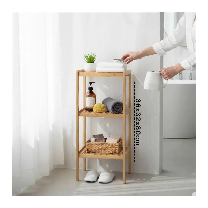 Çok Amaçlı Raf - Organizer 3 Katlı Ahşap - Bambu 36X32X80CM