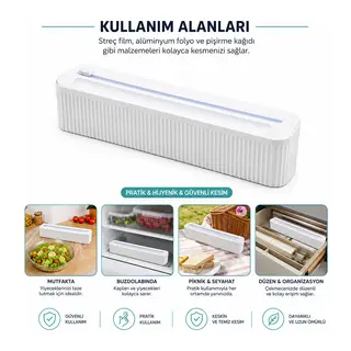 Plastik Folyo - Streçlik Film Kesici 35CM Pratik Kesme Aparatlı Manyetik Sabitleme