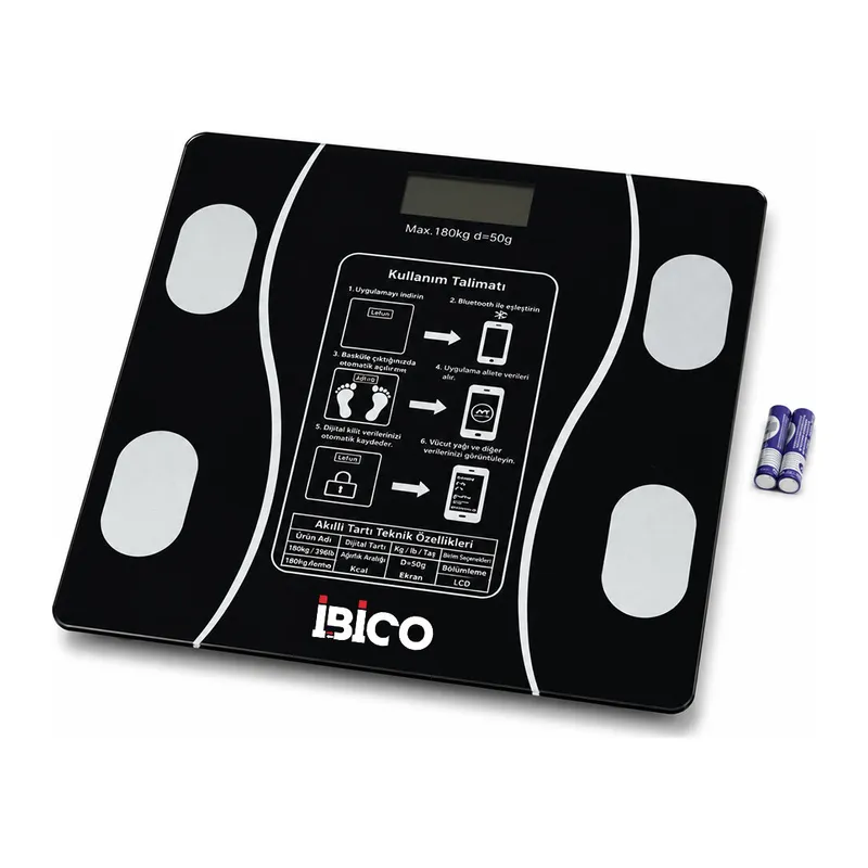 Bluetooth - Vücut Analizli Dijital Baskül Terazi Tartı 180KG/50G Yağ - Su - Kas Oran - Bmı İ11-023