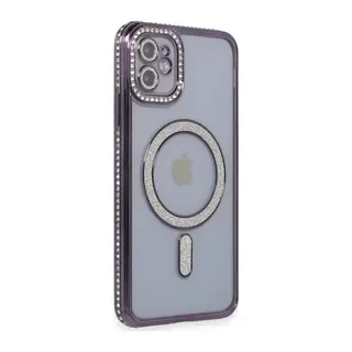 Apple iPhone 11 Kılıf Joke Simli Magneticsafe Kılıf - Derin Mor
