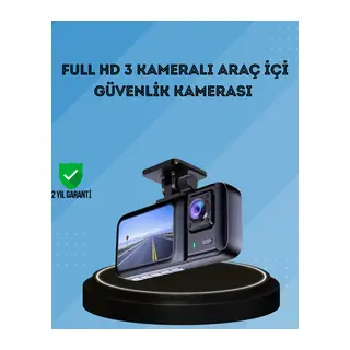 360° Kapsama Sahip Full HD Araç Kamerası 3’lü Kayıt Gece Görüşlü DashCam