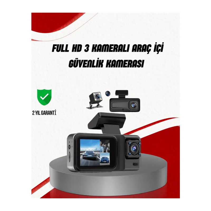 Ön Arka ve İç Kamera DashCam 360° Kapsamlı Full HD Araç Güvenlik Sistemi