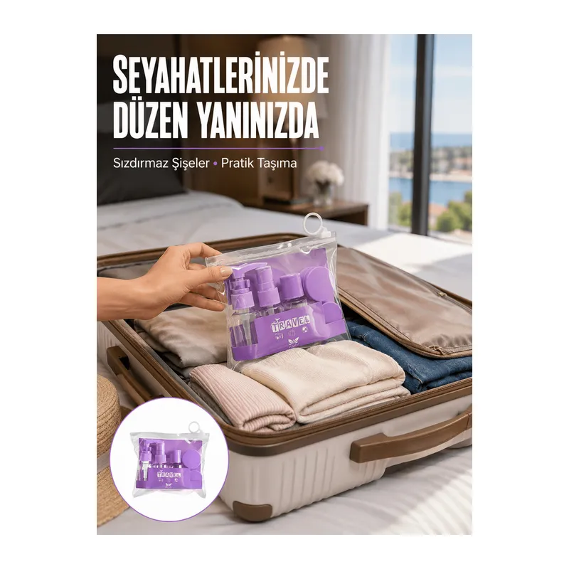 5 Parça Seyahat Kişisel Bakım Seti Şişe Sprey Krem Kutulu Yeni Nesil