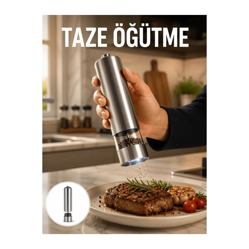 Işıklı Pilli Baharat Değirmeni Taze ve Pratik Öğütme Yeni Nesil