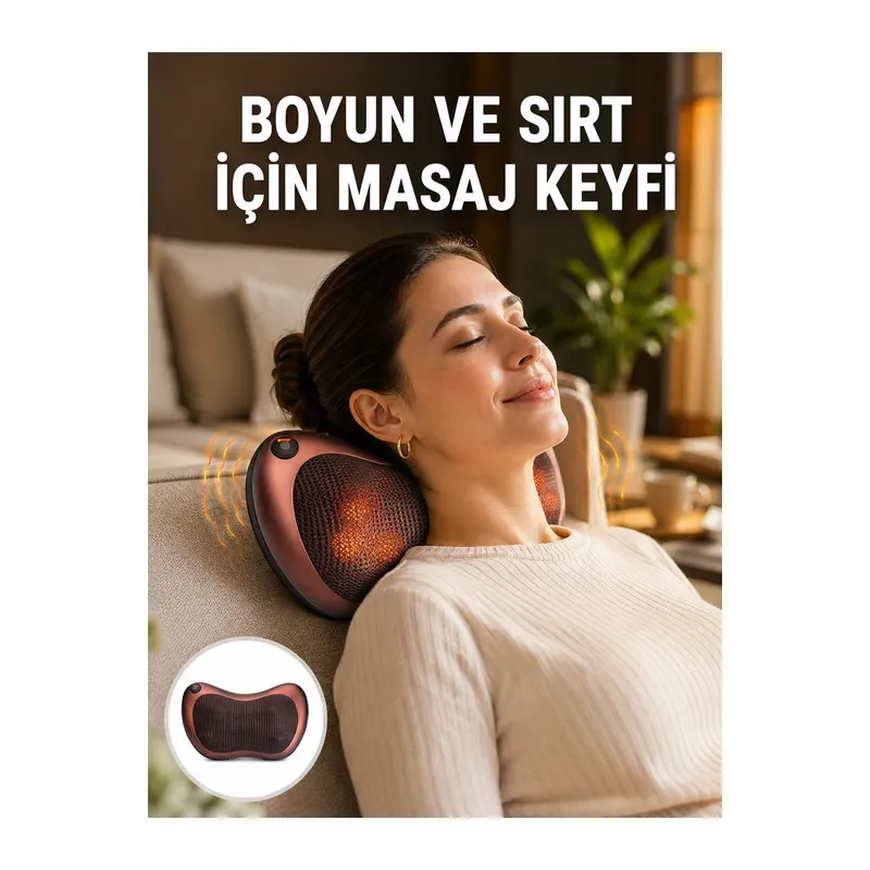 Isıtma Özellikli Derin Yoğurma Masaj Yastığı Priz & Çakmak Girişli Yeni Nesil