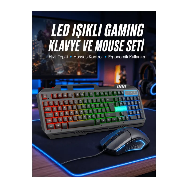 Işıklı Oyuncu Q Klavye Mouse Seti Siyah Gaming Oyuncu Klavye Yeni Nesil