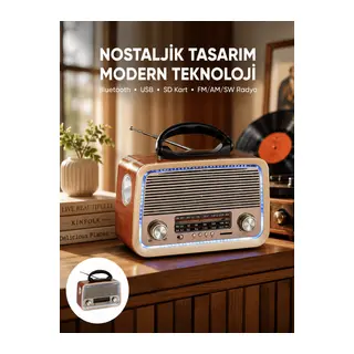 Nostalji Bluetooth Radyo FM AM SW Ahşap Eskitme Tasarım Yeni Nesil