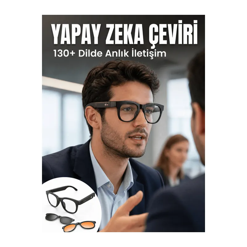 Yapay Zekâ Destekli Bluetooth Akıllı Gözlük Açık Kulak Ses Teknolojisi Müzik Dinleme ve Telefon Görüşmesi