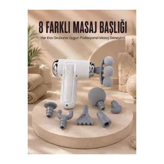 Çok Fonksiyonlu Masaj Tabancası Spor Sonrası Kas Rahatlatıcı 8 Başlıklı Masaj Cihazı