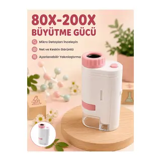 Eğitici Taşınabilir Mikroskop Ayarlanabilir Focus, LED Işık ve 80X-200X Yakınlaştırma