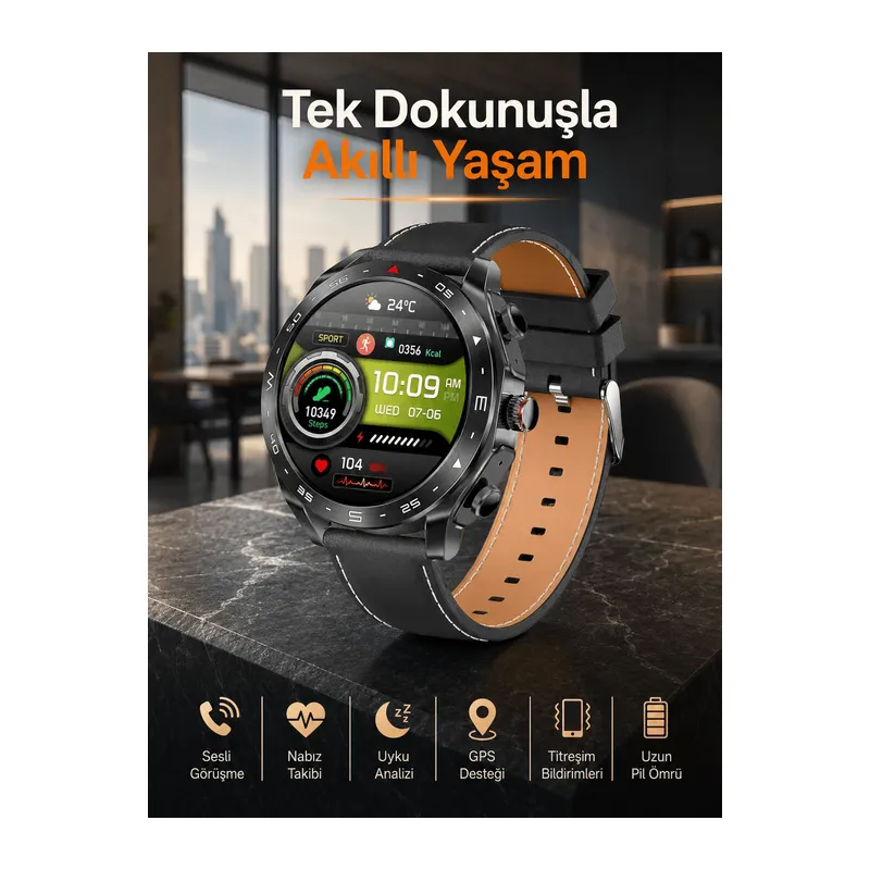 Akıllı Saat Nabız Ölçer Uyku Takibi Sesli Görüşme Bildirim Görme