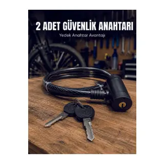 12 mm Çelik Halat Bisiklet Kilidi 80 cm Anahtarlı Güvenlik Kilidi PVC Kaplamalı Scooter ve Elektrikli Bisiklet Uyumlu