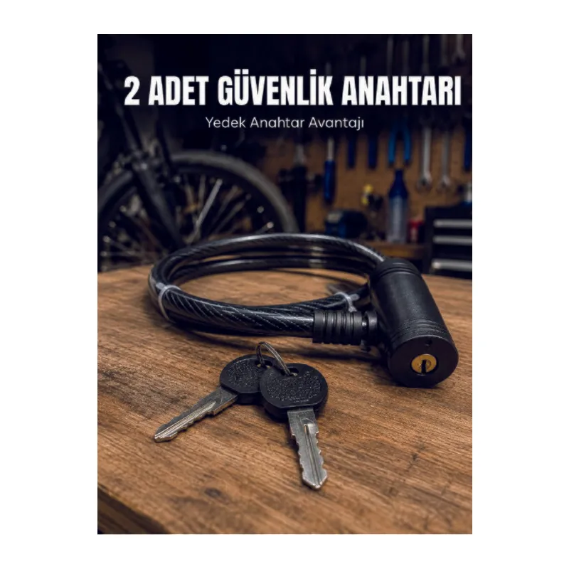 12 mm Çelik Halat Bisiklet Kilidi 80 cm Anahtarlı Güvenlik Kilidi PVC Kaplamalı Scooter ve Elektrikli Bisiklet Uyumlu